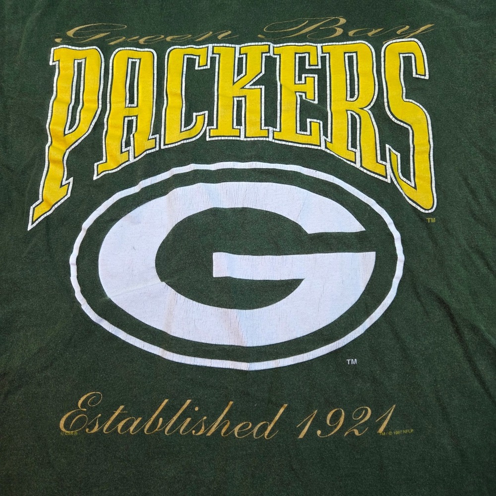 VTG Packers Tee Mens XL 1997 Green Bay Packers Graphic Green NFL 100% Cotton